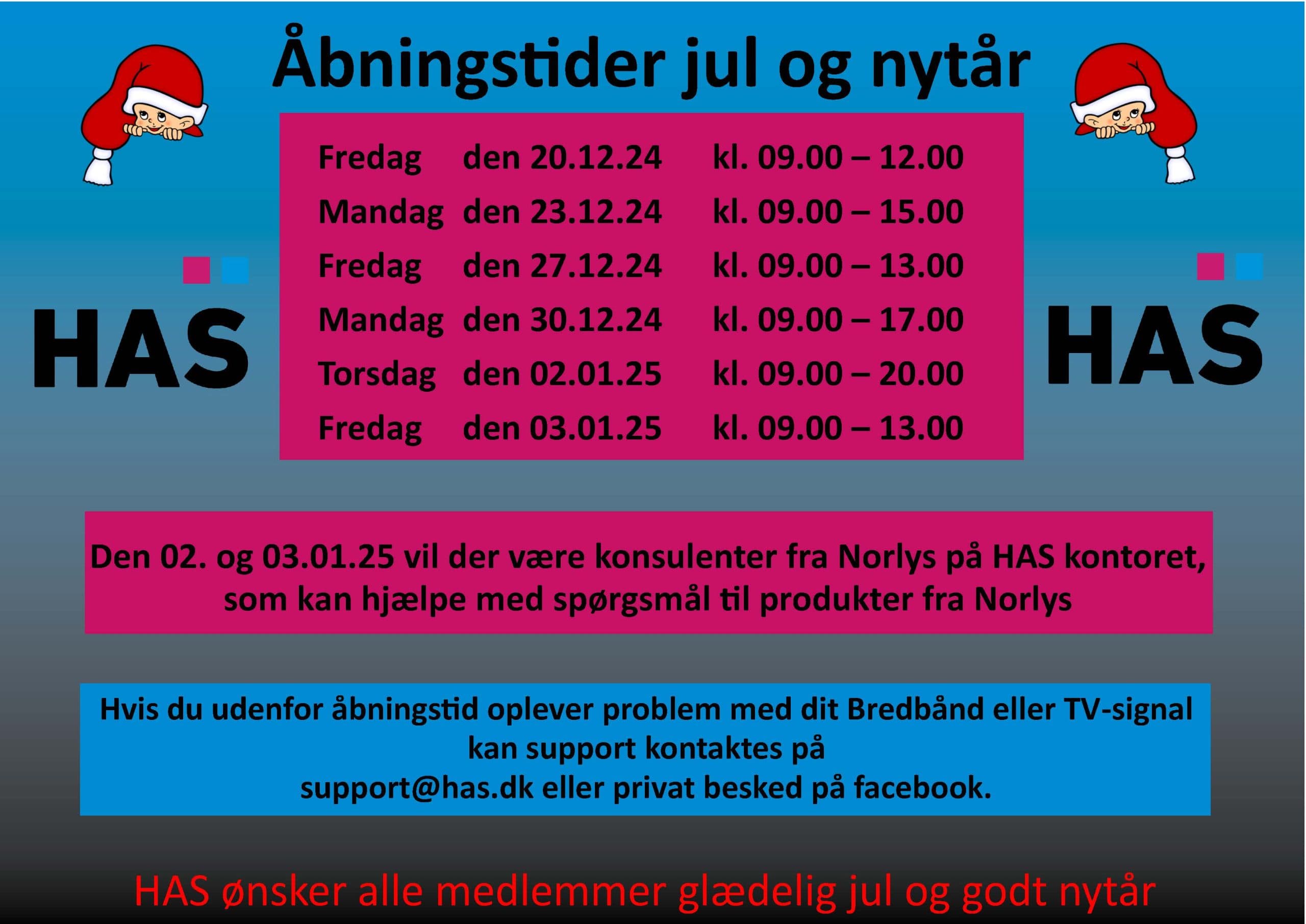Kontoret åbningstider i forbindelse med jul og nytår